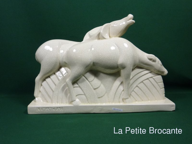Large Charles Lemanceau art deco crackle glaze ceramic group