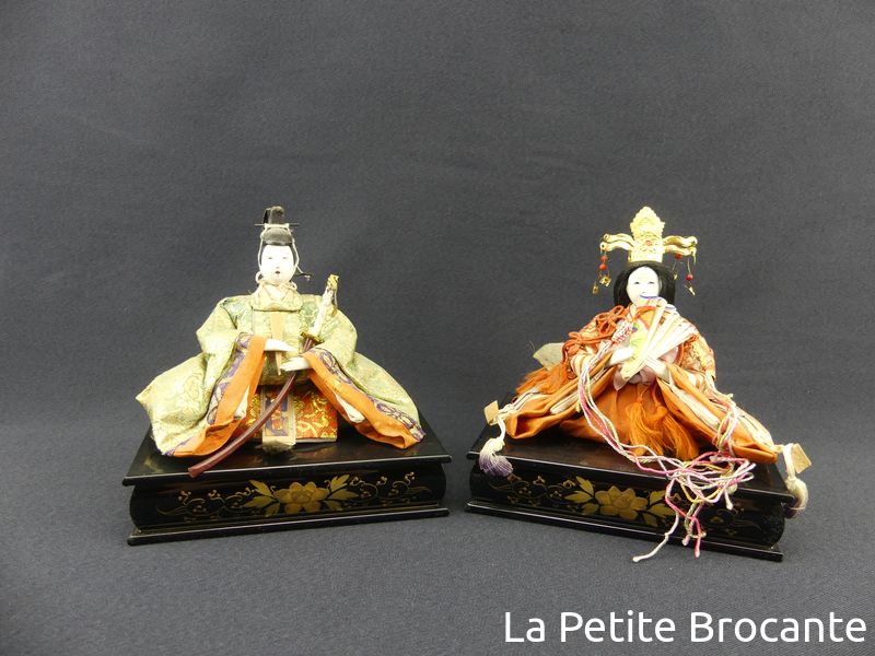 Duo poupées japonaises vintage Ichimatsu Composite avec boîte vocale