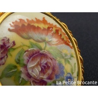 Broche Ancienne Ovale En Porcelaine De Limoges - Portrait De Femme - Bon état - Bijou Vintage
